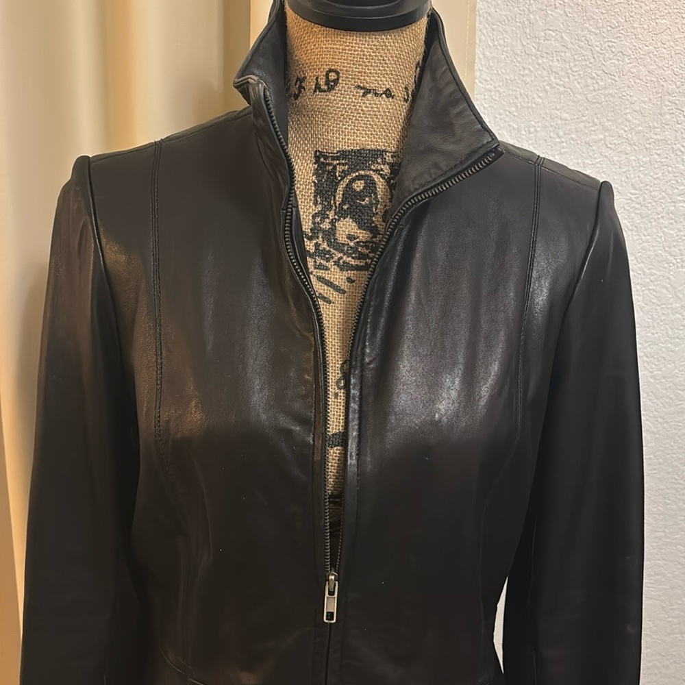 “Boston Harbor” Black 3/4 Quarter Length Leather Coat.